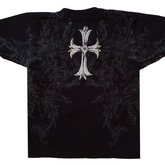 NWT AFFLICTION Rebel Saints Black T-Shirt Short Sleeve Toddler Skull Biker - Picture 2 of 4